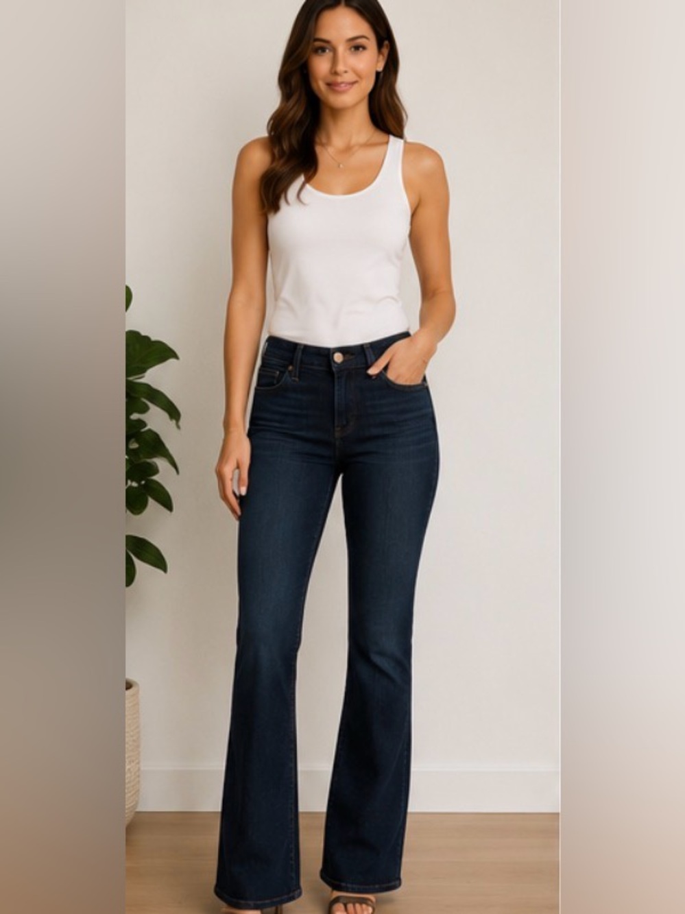 PAIGE Dark Blue High-Rise Flare Jeans